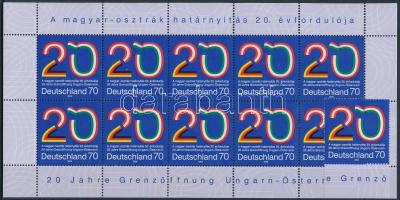 A magyar-osztrák határnyitás 20. évfordulója ívszéli bélyeg + kisív, 20th anniversary of opening the Hungarian-Austrian border stamp + mini sheet