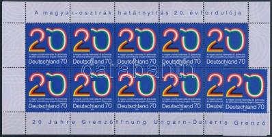 A magyar-osztrák határnyitás 20. évfordulója ívszéli bélyeg + kisív, 20th anniversary of Hungarian-Austrian border opening margin stamp + minisheet