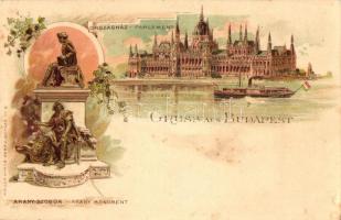 Budapest, Országház, Arany szobor, litho