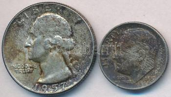 Amerikai Egyesül Államok 1953. 1D Ag "Roosevelt" + 1957D 1/4$ Ag "Washington Quarter&...