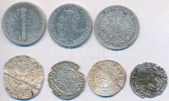 Vegyes: 7db vegyes magyar és külföldi vegyes kis ezüstpénz, közte dénárok, USA 1935. 1D T:vegyes
