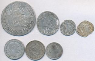 Vegyes: 7db vegyes magyar és külföldi ezüstpénz, közte 1686KB 15kr Ag "I. Lipót" (6.24g), ...
