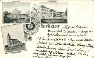 Herény, malom, kastély, templom, floral (EB)