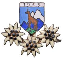 1949. Zománcozott turista jelvény zergével és havasi gyopárral (28,5x31mm) T:2 zománchiány