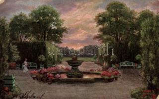 Fountain, landscape, artist signed, Serie 431., Szökőkút. művész aláírásával Serie 431.