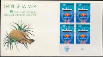 Law of the Sea Conference corner block of 4 FDC, Tengerjogi konferencia ívsarki négyestömb FDC-n