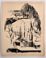 Neo Kerg jelzéssel: Téli táj, nyomat, papír, 29,5×23,5 cm