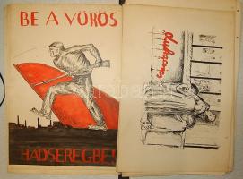 Tanácsköztársaság 45 darab dekoratív plakát 1950-es évekbeli utánnyomata, és kézzel rajzolt másolata