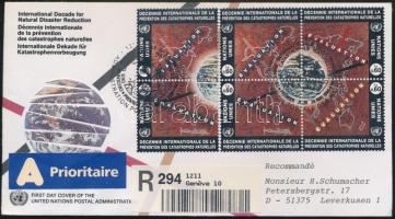 Disaster prevention decade block of 4 + pair on FDC A katasztrófamegelőzés évtizede négyestömb + pár...