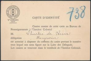 1929 Kresz Károly (1886-1943) közgazdász névre szóló belépője az Amsterdami Kerekedelmi Kongresszusra / ID for the International congress of commerce