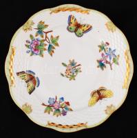 Herendi Viktória mintás porcelán süteményes tál, kézzel festett, hibátlan, jelzett, d: 19 cm