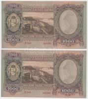 1943. 1000P (2x) sorszámkövetők, nyomdai papírránccal T:I,I-