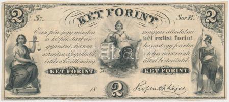 1852. 2Ft "Kossuth bankó" "E" kitöltetlen, felső és jobb ívszéllel T:II- hátlapon ragasztásnyom Hungary 1852. 2 Forint "E" without date and serial number, with upper and right margin C:VF gluemark on the back Adamo G123.