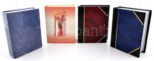 4 db kis méretű képeslap album összesen 420 férőhellyel; 100, 100, 100, 120 (13 cm x 16,5 cm) / 4 small sized postcard albums for all together 420 cards; 100, 100, 100, 120 (13 cm x 16,5 cm)