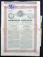 Budapest 1880. "Kamatozó nyereménykölcsön a Tisza és mellékfolyói szabályozására és Szeged város újjáépítésére" részkötvénye 100 osztrák értékű Ft-ról szelvényekkel, bélyegzésekkel T:III