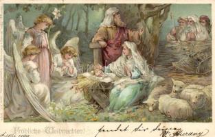 1899 Christmas, birth of Jesus Christ, Theo. Stroefer's Kunstverlag, Aquarell Postkarte Serie XV. 909.a. litho