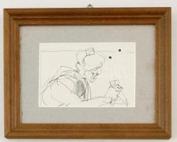 Szász Endre (1926-2003): Turbános férfi. Tus, papír, jelzett, üvegezett keretben, 7,5×11,5 cm