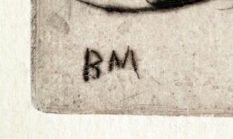 Borsos Miklós (1906-1990): Ady illusztráció (Gyász). Rézkarc, papír, jelzett, üvegezett keretben, 14...