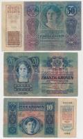1913. 20K + 1914. 50K + 1915. 10K mindhárom csehszlovák bélyeggel és bélyegzéssel T:III,III-