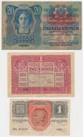 1913. 20K "Deutschösterreich" felülbélyegzéssel + 1916. 1K + 1917. 2K mindhárom "CSÁK...