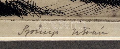 Szőnyi István (1894-1960): Gyártelep. Rézkarc, papír, jelzett, paszpartuban, 16×21 cm