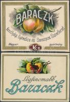 "Baraczk" 2 db reklámcímke, egyik kézzel rajzolt reklámtervezet, 12x8 cm