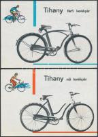 cca 1960-1970 Tihany női és férfi kerékpár szórólapja, 2 db, hátoldalán leírással, 20x13 cm