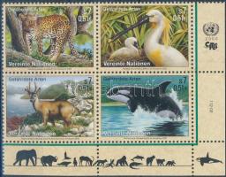 Endangered animals corner block of 4 Veszélyeztetett állatok ívsarki négyestömb