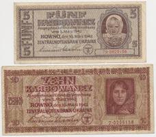 Ukrajna / Német megszállás 1942. 5K + 10K T:III Ukraine / German occupation 1942. 5 Karbowanez + 10 Karbowanez C:F