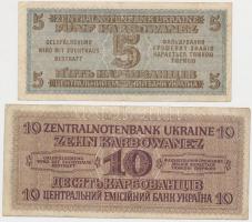 Ukrajna / Német megszállás 1942. 5K + 10K T:III
Ukraine / German occupation 1942. 5 Karbowanez + 10...