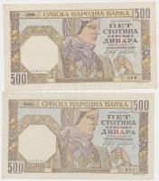 Szerbia / Német megszállás 1941. 500D (2x) T:I-,II- Serbia / German occupation 1941. 500 Dinara (2x) C:AU,VF