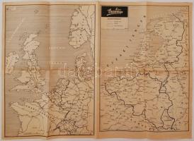 cca 1940 Északnyugat-Európa és a Belenux-államok térképe, hátlapján érdekes írással és képekkel az aktuális politikai-háborús helyzetről, a Képes Vasárnap mellékelte