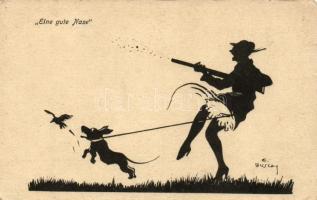 Eine gute Nase / Lady hunter, dog, silhouette s: E. Busch (EB)
