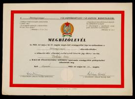 1953 Megbízólevél a Somogy megyei választókerületi bizottságtól országgyűlési pótképviselői pozíció ellátására, 34x24 cm