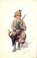 Hunter boy, birds, B.K.W.I. 947-4. s: K. Feiertag (wet damage)