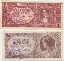 1945. 10.000P + 1946. 10.000.000P + 10.000BP + 100.000BP mindegyik hamis "Revíziónál igazolásul...