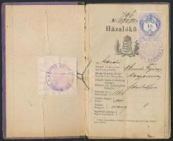 1898 Nyitra vármegye szolgabírája által kiállított, kitöltött házalókönyv, érdekes bejegyzésekkel, m...