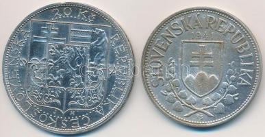 Vegyes: Csehszlovákia 1937. 20K Ag "Masaryk halála" + Szlovákia 1941. 20K Ag "Cirill ...