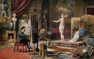 11 db RÉGI motívum lap, festmények, művészlapok, litho lapok, benne több Stengel / 11 old motive car...