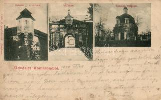 Komárom, Kőszűz a várban, Várkapu, Rozália templom; kiadja Czike D. / castle statue and gate, church (EK)
