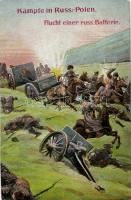 Kämpfe in Russ-Polen, Flucht einer russ. Batterie / WWI Russian Poland battle, L & P 1825. (EK)