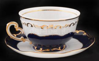 Zsolnay Pompadour teás csésze és alj, kézzel festett, jelzett, hibátlan