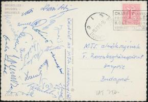 1956 Az MTK Budapest FC játékosainak (pl.: Kuti, Horváth, Kovács, Kenesei stb) aláírása egy  MTS elnöknek címzett képeslapon