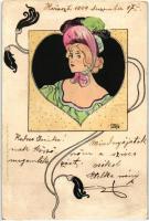 1899 Art Nouveau, lady, A. Sockl Serie VII. Sirenen u. Circen Nr. 31. s: Carl Józsa (fa)
