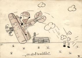 Az első leszállás / Hungarian aircraft, hand-drawn (Rb)