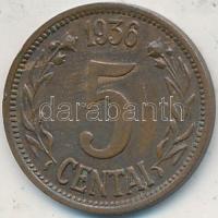 Litvánia 1936. 5c Br T:2- Lithuania 1936. 5 Centai Br C:VF