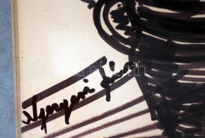 Nyergesi jelzéssel: Csendélet növényekkel, tus, papír, paszpartuban, üvegezett fa keretben, 42,5×29,...