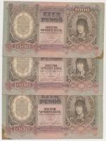 1943. 1000P (3x) sorszámkövetők T:II,II- (hajtatlanok) folt, kis szakadás, enyhe hajlás