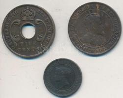 Vegyes: Ceylon 1870. 1/2c Cu + Kanada 1902. 1c Br + Brit Kelet-Afrika 1936. 5c Br T:2-,3
Mixed: Cey...