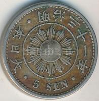 Japán 1898. 5s Cu-Ni T:2- patina
Japan 1898. 5 Sen Cu-Ni C:VF patina